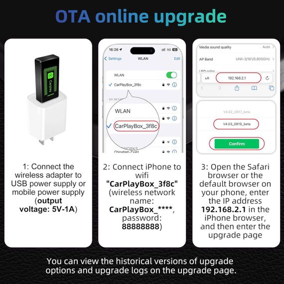 Бездротовий адаптер CarPlay Lyssiefeel, USB-A USB-C, для авто з дротовим CarPlay, карплей для iPhone iOS 10+ | Зображення 6