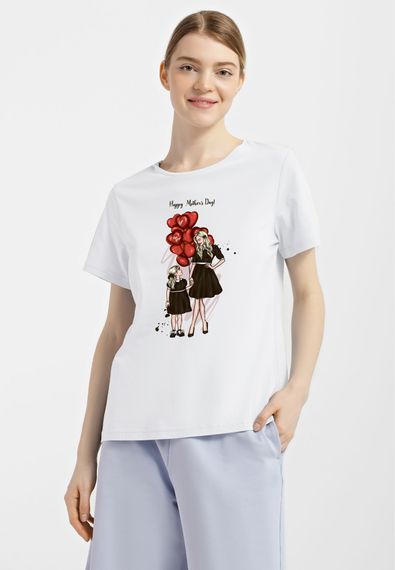Футболка жіноча біла з принтом "Мама та дочка", M