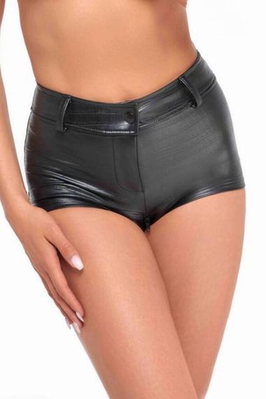 Шортики Noir Handmade F318 Wild crocodile printed wetlook shorts Чорні S
