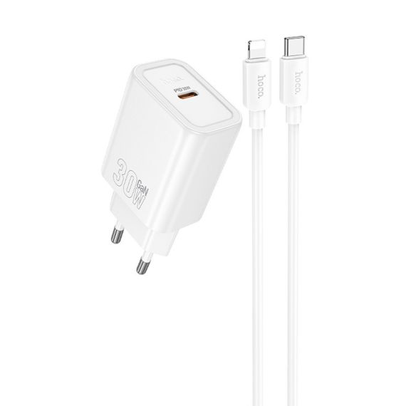 МЗП Hoco N62 Gentle PD30W (1USB-C) + кабель Type-C to Lightning White