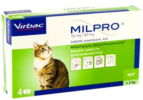 Virbac Milpro (Милпро) Антигельминтні таблетки для кішок (більше 2кг) 4 таблетки