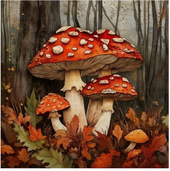 Набор для вышивки крестом JOZYSH "Лесные мухомори" 14CT, 40x40 см, канва Аида с нанесенным рисунком