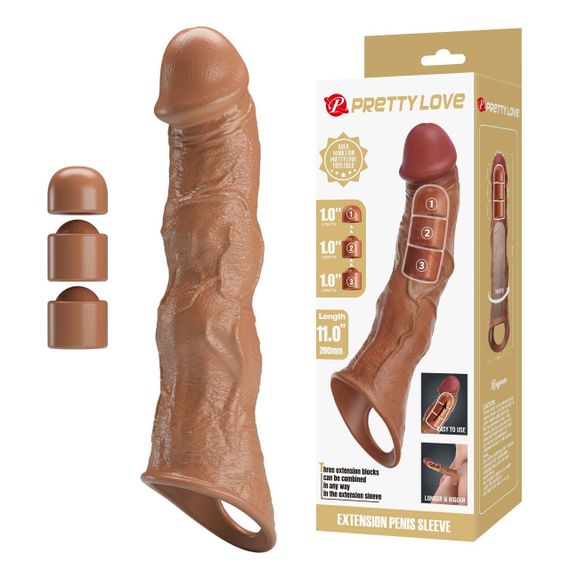 Подовжуюча насадка Pretty Love - Extension Penis Sleeve with Modular Length Blocks Brown, BI-026280-1 Sex Aura
