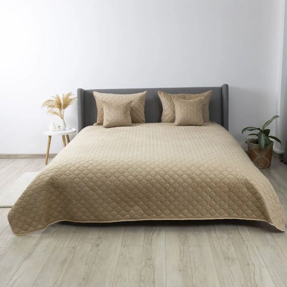Покрывало двуспальное ТЕП Velour Ромб круглый 4-00516-22471 180х240 см золотой беж | Зображення 1