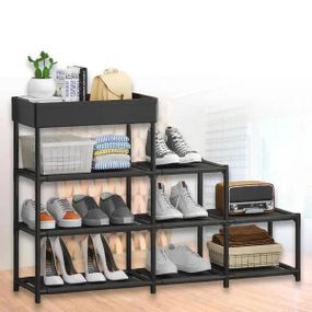 Стелаж для взуття три рівні + відсік для дрібниці YH9804-4 Чорна