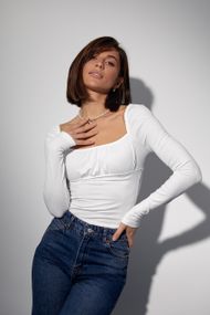 Трикотажная кофта с отрезным лифом - молочный цвет, XL (есть размеры)