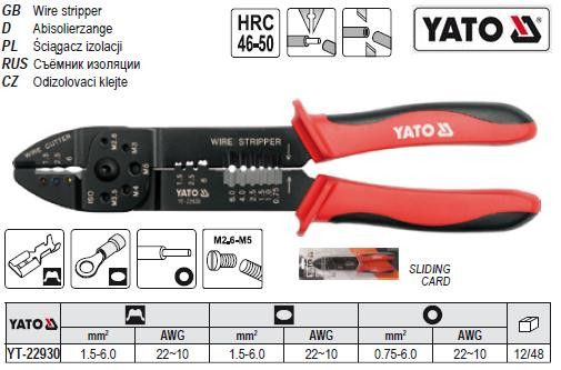 Клещи кліщі для зачистки ізоляції Ø=1,5-6,0 мм l=240 мм YATO Польща YT-22930