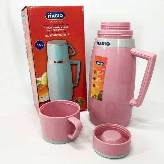 Термос Magio MG-1051P зі скляною колбою, Термос для питної води, термос для дому. Колір: рожевий | Зображення 1
