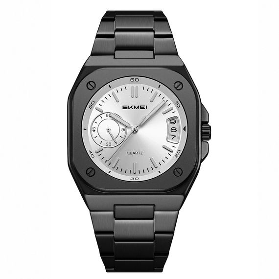 Наручний годинник Skmei 2572BKSI Black-White у класичному стилі з металевим браслетом