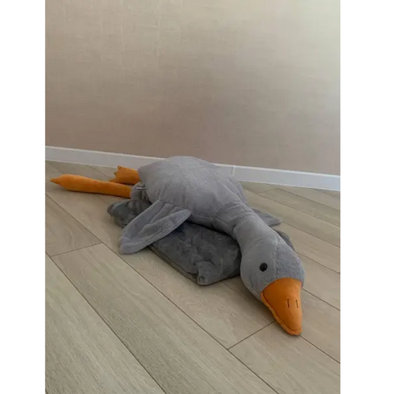 М'яка іграшка подушка з пледом усередині Гусак-обнімусь 93 см, затишний сірий гусак | Зображення 4