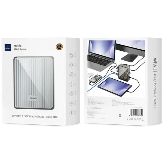 Перехідник HUB WIWU Matrix docking station 16in1 W1601 Gray | Зображення 5