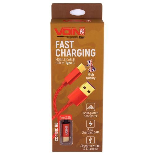 Кабель VOIN CC-1101C RD USB - Type C 5А, 1m, red (супер швидка зарядка/передача даних) | Зображення 1