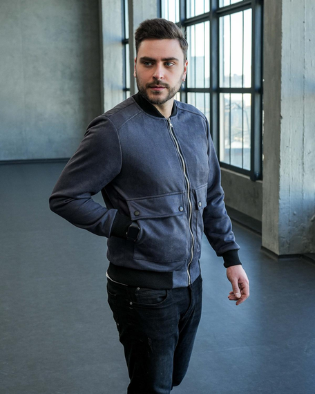 Бомбер замш карман Премиум графит S XL | Зображення 1