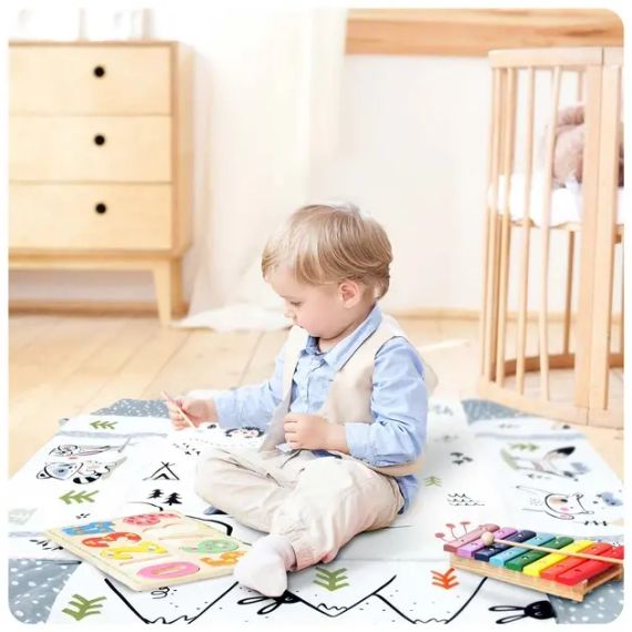 Детский коврик с мягкими бортиками Зайчик, подушкой, развивающий кокон | Зображення 1