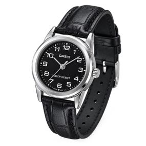 Жіночий годинник Casio LTP-V001L-1B з чорним шкіряним ремінцем та кварцовим механізмом