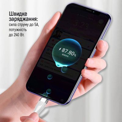 Дата кабель USB-C to USB-C 1.0m (PD Fast Charging 240W) 5А white ColorWay (CW-CBPDCC065-WT) | Зображення 2
