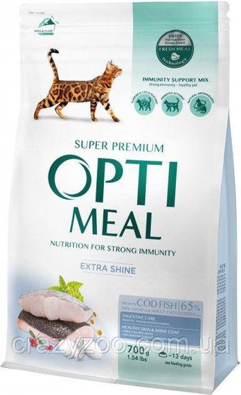 Сухий корм для котів Optimeal Extra Shine з тріскою 700 г 4820215364447