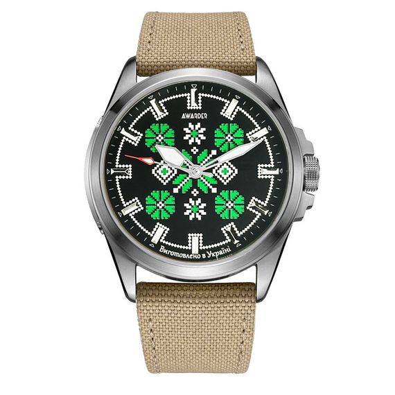 Годинник A2warder Embroidery Silver-Green Khaki Battery 10ATM
