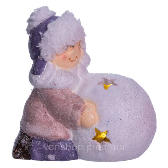 Новорічна фігурка з підсвіткою Дівчинка зі сніговою кулею з фарфори 11×7×12 (см) новорічний декор для дому, квартири на подарунок | Зображення 3