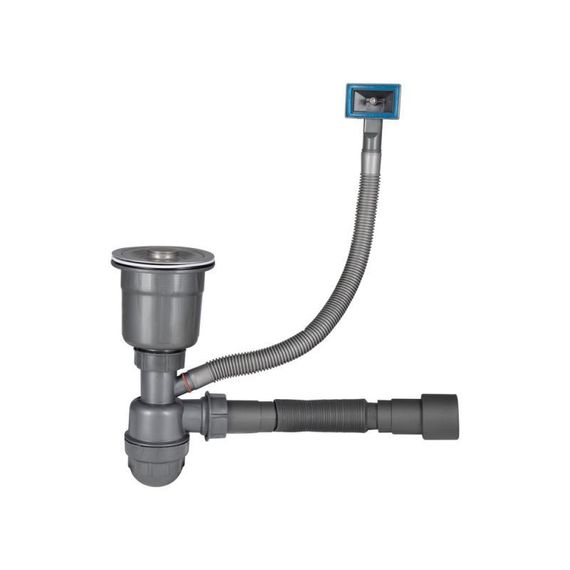 Сифон LK16 для кухонної мийки Bruch PVD, випуск 115 мм колбовий з квадратним переливом Grey (вихід гофри 40/50 мм) Lidz