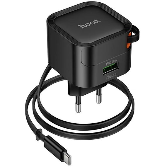 СЗУ Hoco C154A Changer With Retractable Cable Type-C PD20W+QC3.0 (1USB-C) Black | Зображення 5