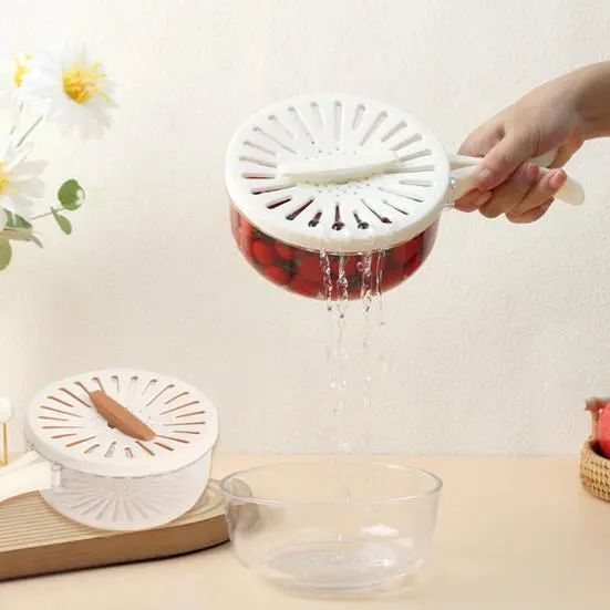 Двошаровий дренажний кошик / Миска для очищення фруктів із ситечком | Зображення 4