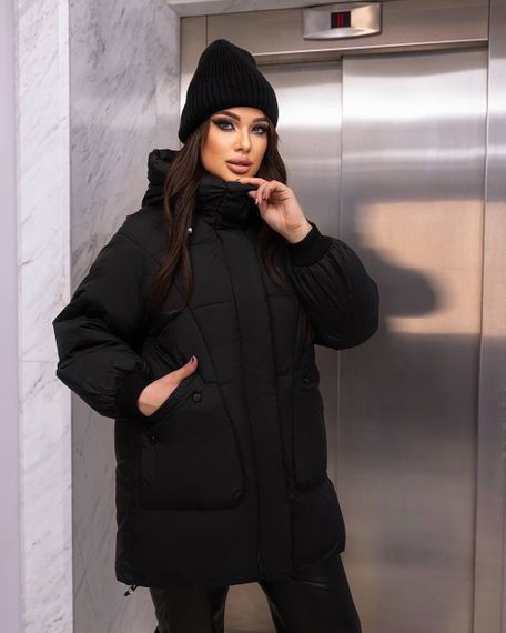 Жіноча подовжена куртка колір чорний р.XXL 448571 | Зображення 1