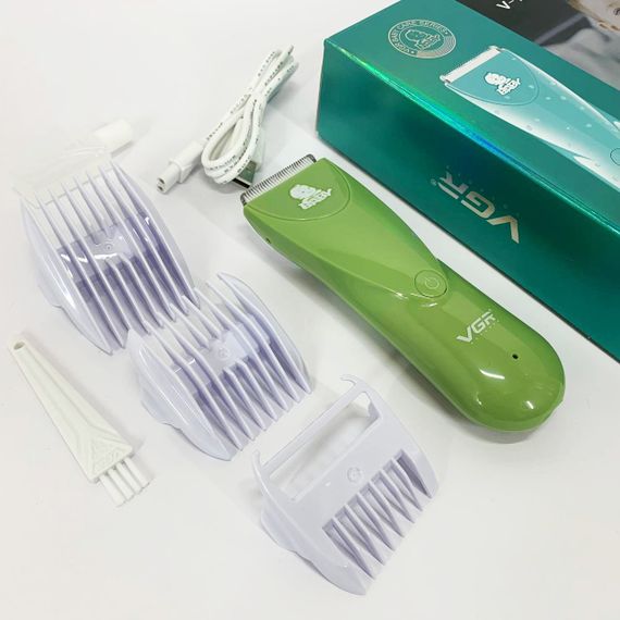 Дуже тиха бездротова машинка для стрижки волосся дітей VGR V-150 з насадками. Колір: зелений | Зображення 9