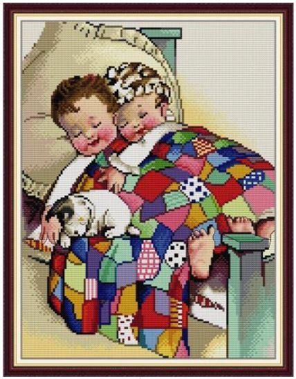 Набор для вышивания по нанесённой на канву схеме "Brother and Sister". AIDA 14CT printed 31*40 см