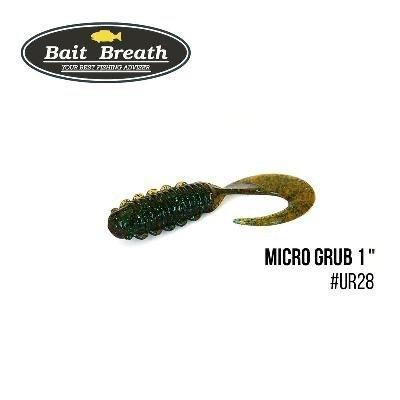Силиконовая приманка, Съедобный силикон Bait Breath Micro Grub 1" (15шт.) (Ur28 Motoroil/green)