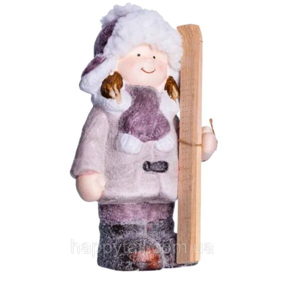 Новогодняя фигурка Девочка с лыжами из фарфора 12×8×23 (см) новогодний декор для дома, квартиры, офиса CR-5-1 | Зображення 1