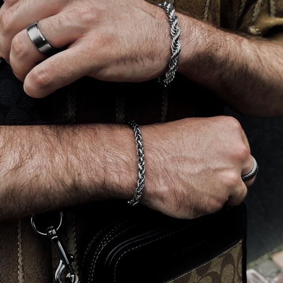 Чоловічий срібний браслет сталевий, чоловічий ланцюжок на руку 6 мм | Зображення 5