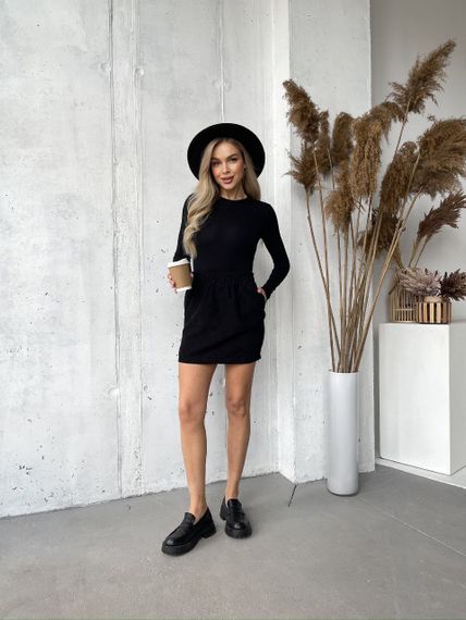 Женская короткая вельветовая юбка мини с карманами MA127 размер 42/44, цвет черный | Зображення 2