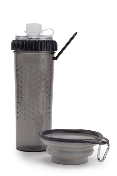 Пляшка дорожня подвійна для корму та води Dexas Snack DuO with Companion Cup, 720 мл, сіра | Зображення 2