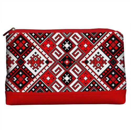 Косметичка дорожня жіноча Lovely Український червоно-білий орнамент 26x15x8 см