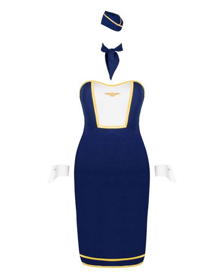 Еротичний костюм стюардеси Obsessive Stewardess uniform M/L, blue, сукня, пілотка, шарф, манжети | Зображення 4