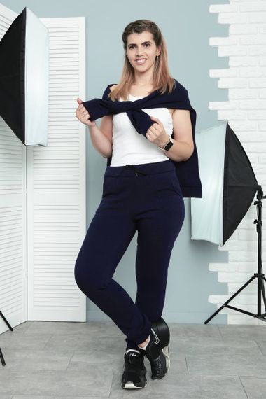 Женский теплый спортивный костюм на флисе худи и штаны, GF5701 цвет темно-синий, размер 46/48 | Зображення 2