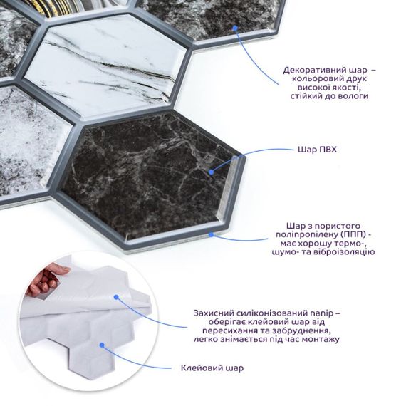 Декоративна ПВХ плитка на самоклейці 280х300х5мм Соти, ціна за 1 шт. (СПП-500) SW-00000524 | Зображення 1