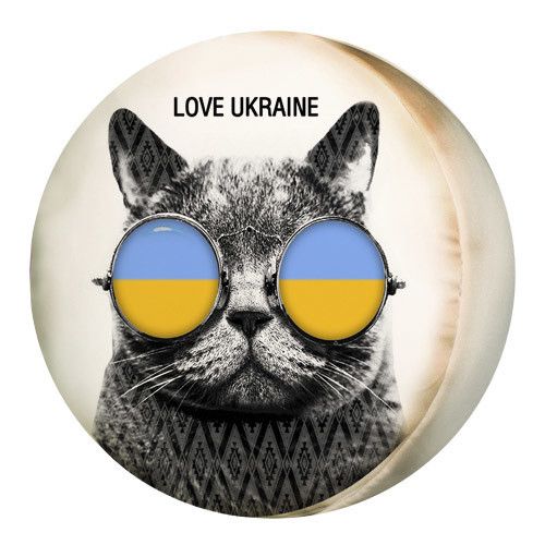Подушка пуфик круглая Кот Love Ukraine 35 см (PP_15M007_WH)
