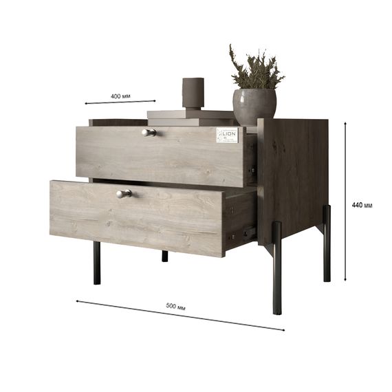 Тумба приліжкова LION Wood з двома шухлядами Кашемір (золоті ножки) (LION-041355) | Зображення 2