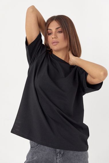 Однотонная женская футболка в стиле oversize - черный цвет, M (есть размеры) | Зображення 4