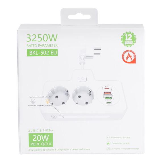 Мережевий фільтр на 2 євро розетки з 2 USB та 2 Type-C чорний HP-5-18 | Зображення 6