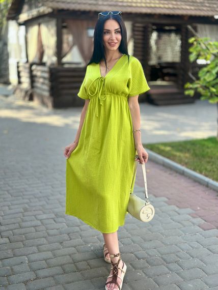 Жіноча довга літня сукня з мусліну легка із завищеною талією розмір 54/56 колір гірчичний GF58774 | Зображення 1