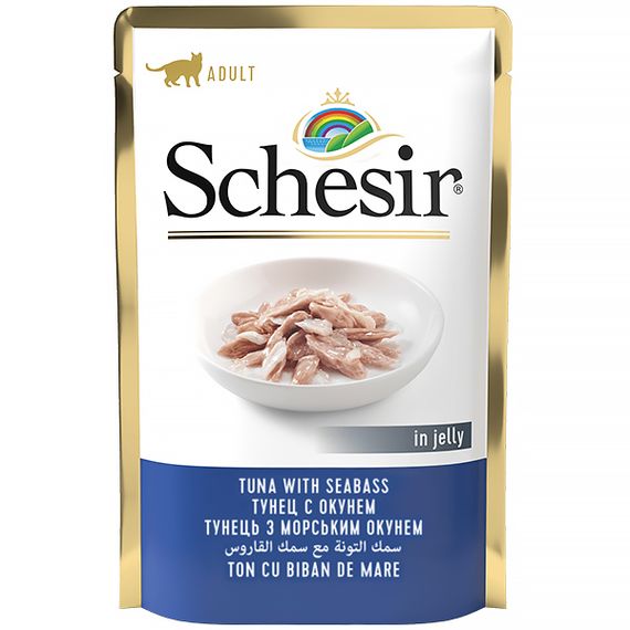 Корм Schesir Tuna with Seabass вологий з тунцем та морським окунем у желе 85 гр