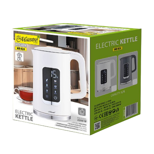 Електрочайник 1,7л 2200W (диск) сенсорна панель MR-024-WHITE Maestro | Зображення 2