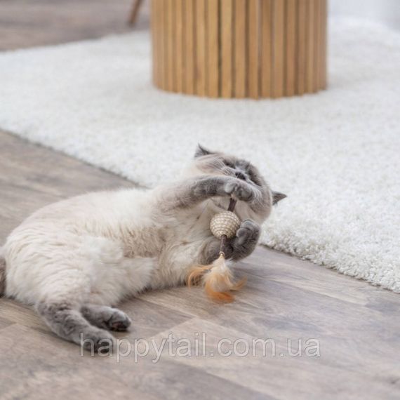 Іграшка Trixie для котів м яч на паличці з пір ям джут 20 см | Зображення 3
