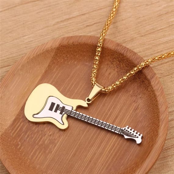 Чоловічий кулон ланцюжка гітара прикрашання біжутерія золотистий Fender Stratocaster | Зображення 4