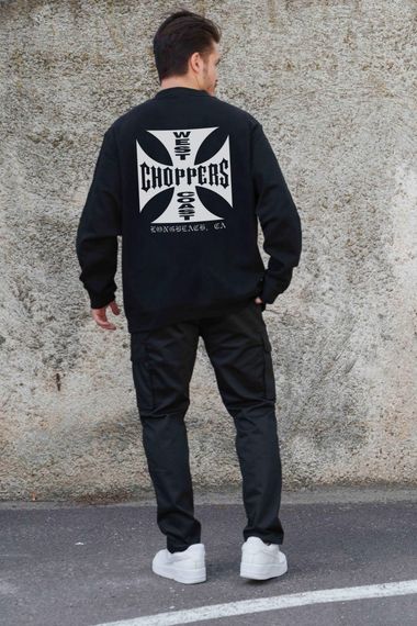 Утеплений оверсайз світшот на флісі з принтом Without Choppers Black | Зображення 1