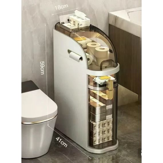 Шкаф-пенал для ванной 59×41×18 см • Напольный узкий шкаф для туалета 59×41×18 см с выдвижными секциями и колесиками | Зображення 1