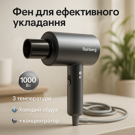 Електричний фен для волосся з дифузором Rainberg RB-2253 2000Вт, Професійний фен оригінал NJ-95